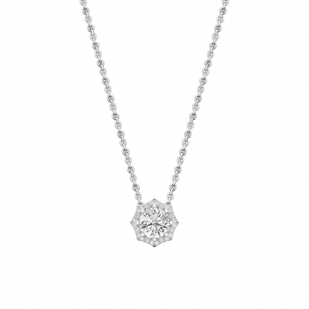 925 Sterling Silver Octagon Frame Halo Pendant, 0.35 ctw Round Lab Grown Diamond with 18 inch Silver Chain