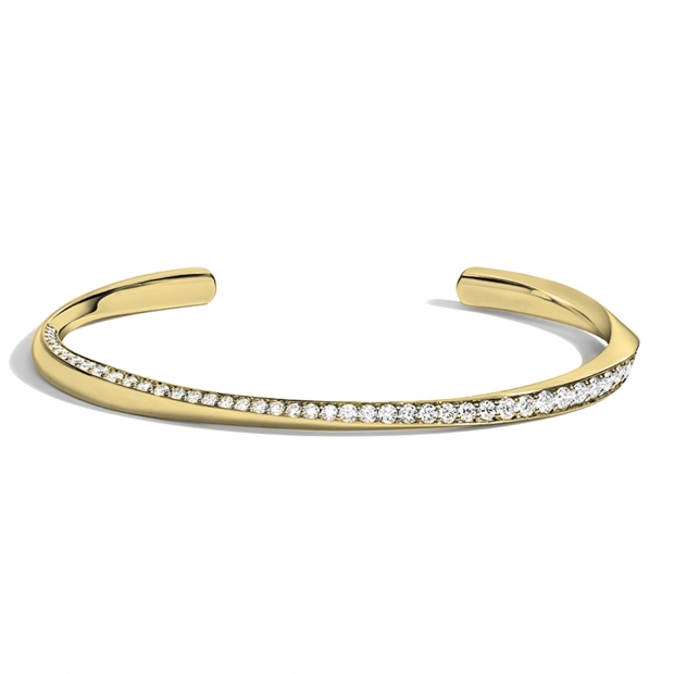 10K Yellow Gold Open Cuff Bangle Bracelet, 1.04 ctw Round Lab Grown Diamond