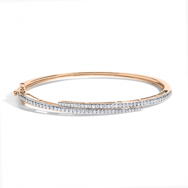 0.95 Cttw Round Lab Grown Diamond Wrap Over Cuff Bangle Bracelet, 10K Rose Gold