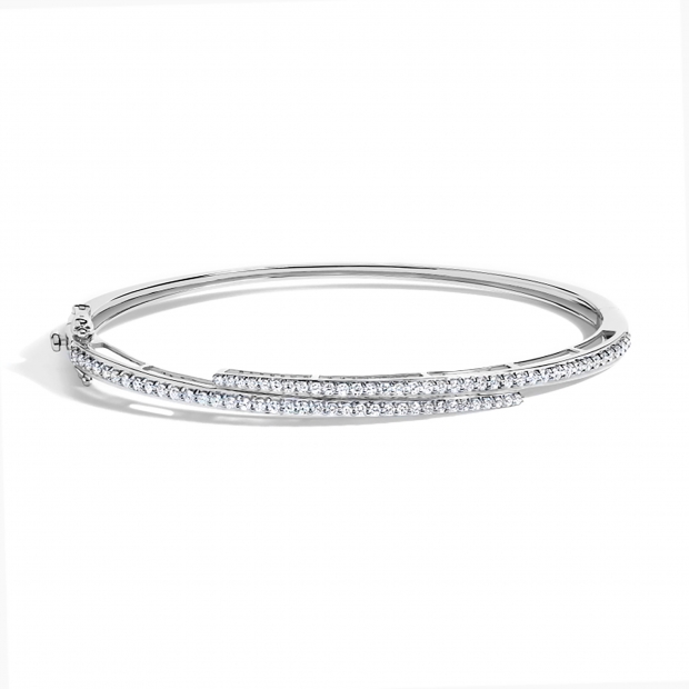 0.95 Cttw Round Lab Grown Diamond Wrap Over Cuff Bangle Bracelet, 925 Sterling Silver