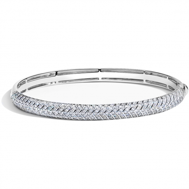 0.72 Ctw Round Lab Grown Diamond Chevron Style Bangle Bracelet, 925 Sterling Silver