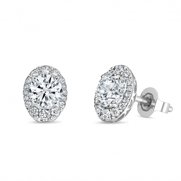 IGI Certified 925 Sterling Silver Oval Filigree Framed Stud Earrings, 1.34 Ctw Round Lab Grown Diamond, Push Back