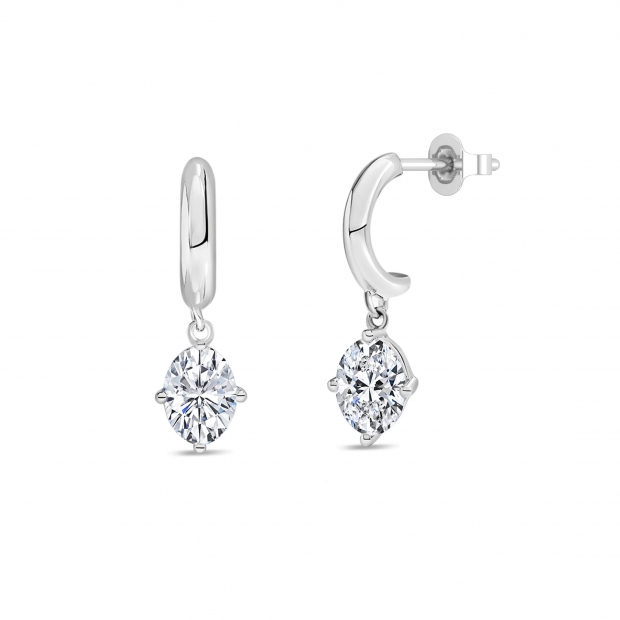 0.75 Ctw Oval Lab Grown Diamond Solitaire Classic Drop Earrings for Women in 10K White Gold in Push Back