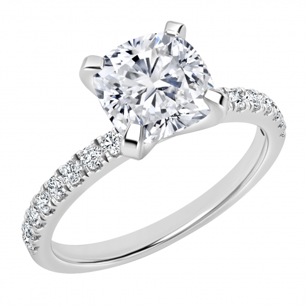925 Sterling Silver Engagement Ring, IGI Certified with 2.25 ctw Cushion & Round Lab Grown Diamond