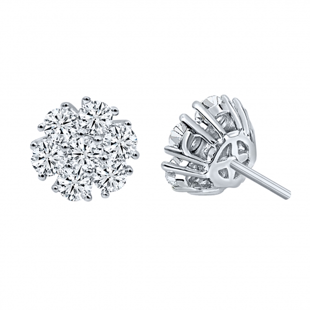 3.00 Cttw Round Lab Grown Diamond Flower Cluster Stud Earrings for Her in 10K White Gold in Push Back