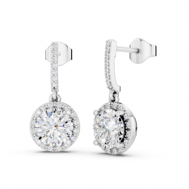 IGI Certified 2.20 Cttw Round Lab Grown Diamond Halo Earrings, 18K White Gold in Push Back