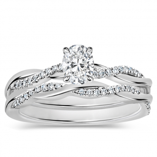 925 Sterling Silver Criss Cross Ring Set, 0.50 ctw Oval & Round Lab Grown Diamond