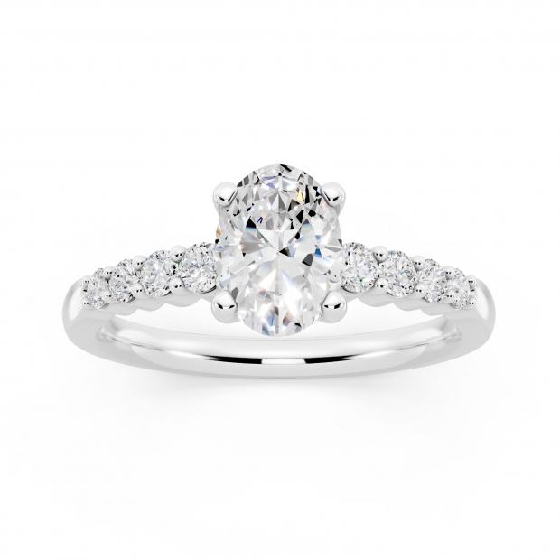 IGI Certified Oval (1.00 CT) & Round (0.23 CT) Lab Grown White Diamond Solitaire Engagement Ring for Women in 10K Solid White Gold