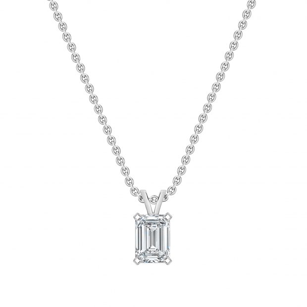 IGI Certified 1.50 Cttw Emerald Solitaire Lab Grown Diamond 4 Prong Pendant with 18 inch Silver Chain, 10K Solid White Gold