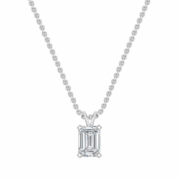 IGI Certified 2.00 Cttw Emerald Solitaire Lab Grown Diamond 4 Prong Pendant with 18 inch Silver Chain, 925 Sterling Silver