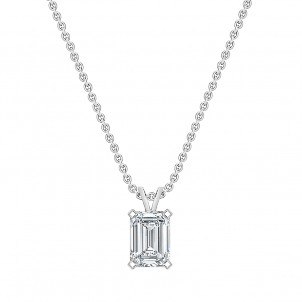 IGI Certified 3.00 Cttw Emerald Solitaire Lab Grown Diamond 4 Prong Pendant with 18 inch Silver Chain, 925 Sterling Silver