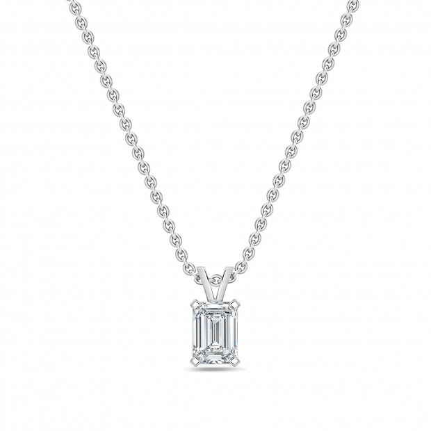 IGI Certified 1.00 Cttw Emerald Solitaire Lab Grown Diamond 4 Prong Pendant with 18 inch Gold Chain, 10K Solid White Gold