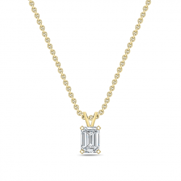 IGI Certified 1.00 Cttw Emerald Solitaire Lab Grown Diamond 4 Prong Pendant with 18 inch Gold Chain, 14K Solid Yellow Gold