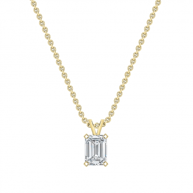 IGI Certified 1.50 Cttw Emerald Solitaire Lab Grown Diamond 4 Prong Pendant with 18 inch Gold Chain, 14K Solid Yellow Gold