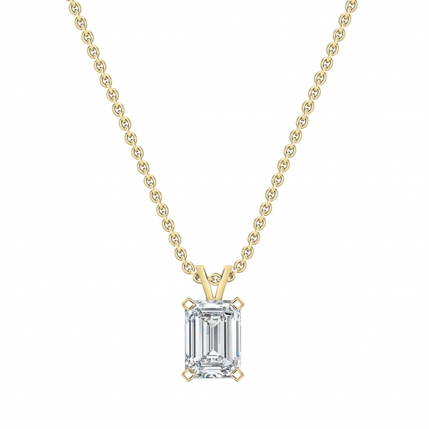 IGI Certified 2.50 Cttw Emerald Solitaire Lab Grown Diamond 4 Prong Pendant with 18 inch Gold Chain, 14K Solid Yellow Gold