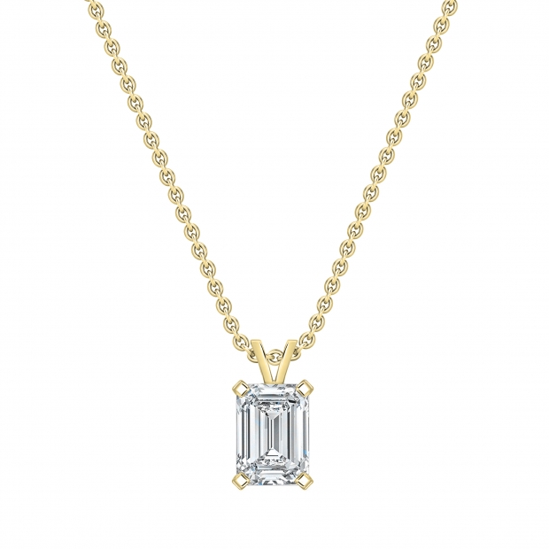 IGI Certified 3.00 Cttw Emerald Solitaire Lab Grown Diamond 4 Prong Pendant with 18 inch Gold Chain, 14K Solid Yellow Gold