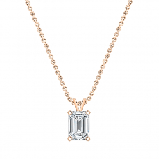 IGI Certified 2.50 Cttw Emerald Solitaire Lab Grown Diamond 4 Prong Pendant with 18 inch Gold Chain, 18K Solid Rose Gold