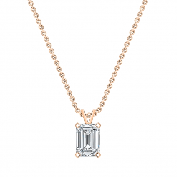 IGI Certified 3.00 Cttw Emerald Solitaire Lab Grown Diamond 4 Prong Pendant with 18 inch Gold Chain, 18K Solid Rose Gold