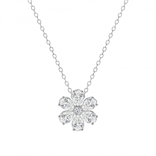 10K Gold Floral Pendant Necklace for Women with 18 inch Gold Chain 0.93 cttw, Pear (0.80 ct) & Round (0.13 ct) Lab Grown White Diamond 