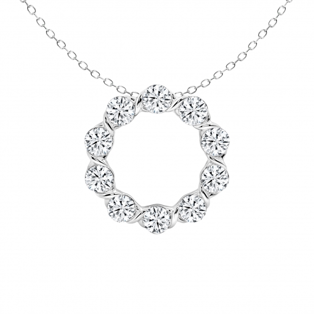 2.00 Cttw Round Lab Grown Diamond Twisted Arms Open Circle Pendant with 18 inch Gold Chain, 14K White Gold