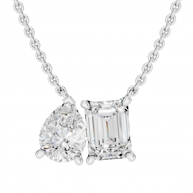 IGI Certified 10K Solid White Gold Two Stone Pendant Necklace for Women with 18 inch Silver Chain 2.85 cttw, Emerald (1.50 ct) & Pear (1.35 ct) Lab Grown White Diamond