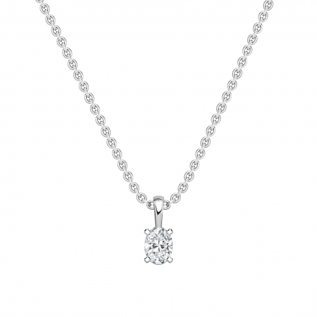 IGI Certified 0.75 Cttw Oval Solitaire Lab Grown Diamond 4 Prong Pendant with 18 inch Silver Chain, 10K Solid White Gold