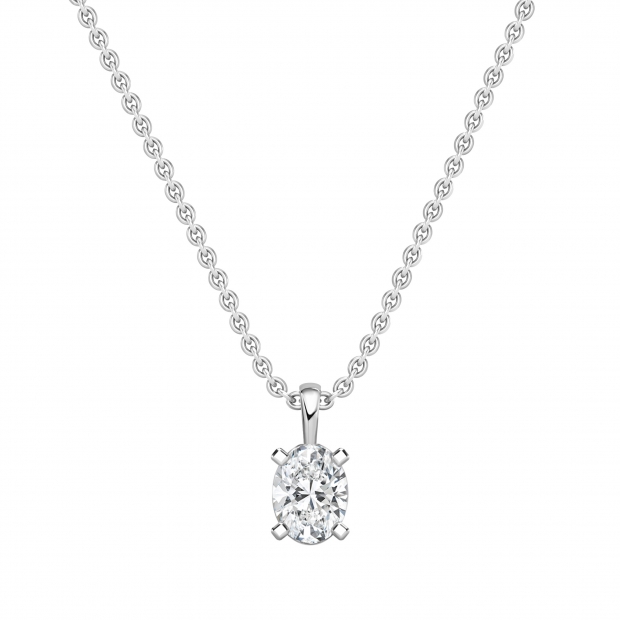IGI Certified 2.50 Cttw Oval Solitaire Lab Grown Diamond 4 Prong Pendant with 18 inch Silver Chain, 10K Solid White Gold