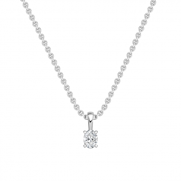 0.25 Cttw Oval Solitaire Lab Grown Diamond 4 Prong Pendant with 18 inch Silver Chain, 925 Sterling Silver