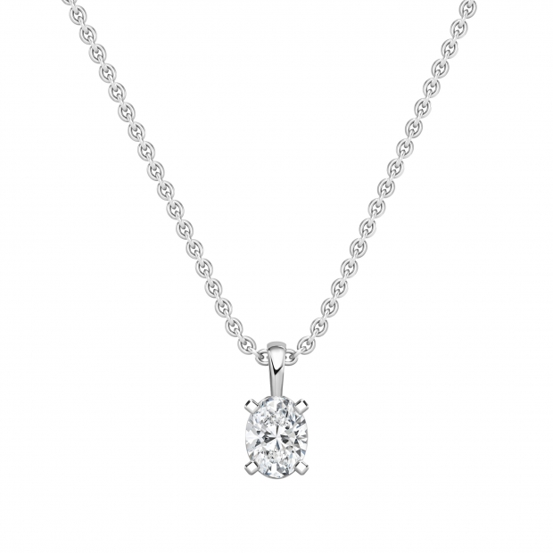 IGI Certified 2.00 Cttw Oval Solitaire Lab Grown Diamond 4 Prong Pendant with 18 inch Silver Chain, 925 Sterling Silver