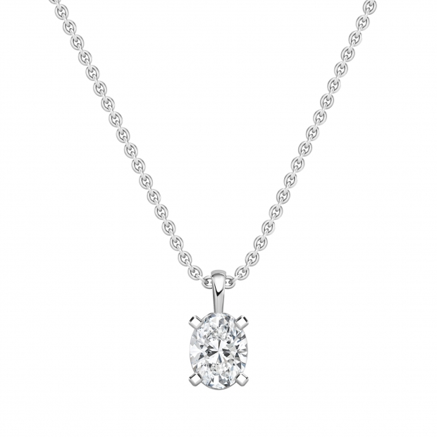 IGI Certified 3.00 Cttw Oval Solitaire Lab Grown Diamond 4 Prong Pendant with 18 inch Silver Chain, 925 Sterling Silver