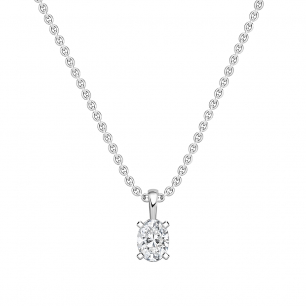 IGI Certified 1.50 Cttw Oval Solitaire Lab Grown Diamond 4 Prong Pendant with 18 inch Gold Chain, 10K Solid White Gold