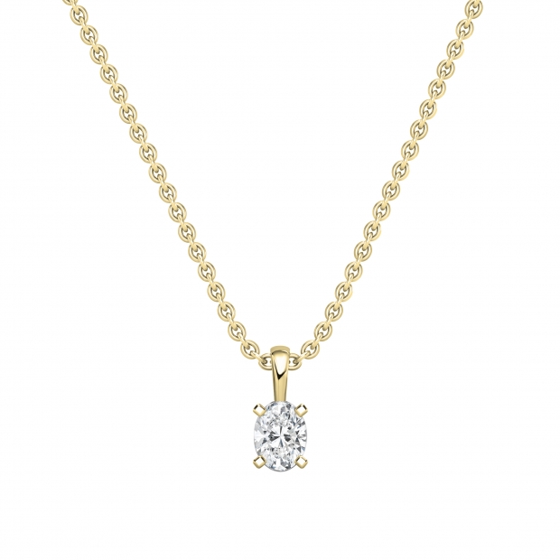 IGI Certified 1.00 Cttw Oval Solitaire Lab Grown Diamond 4 Prong Pendant with 18 inch Gold Chain, 14K Solid Yellow Gold
