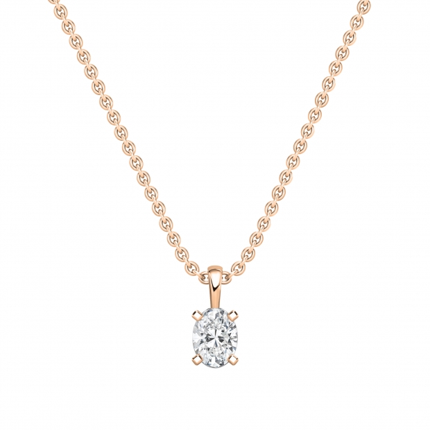 IGI Certified 1.50 Cttw Oval Solitaire Lab Grown Diamond 4 Prong Pendant with 18 inch Gold Chain, 18K Solid Rose Gold