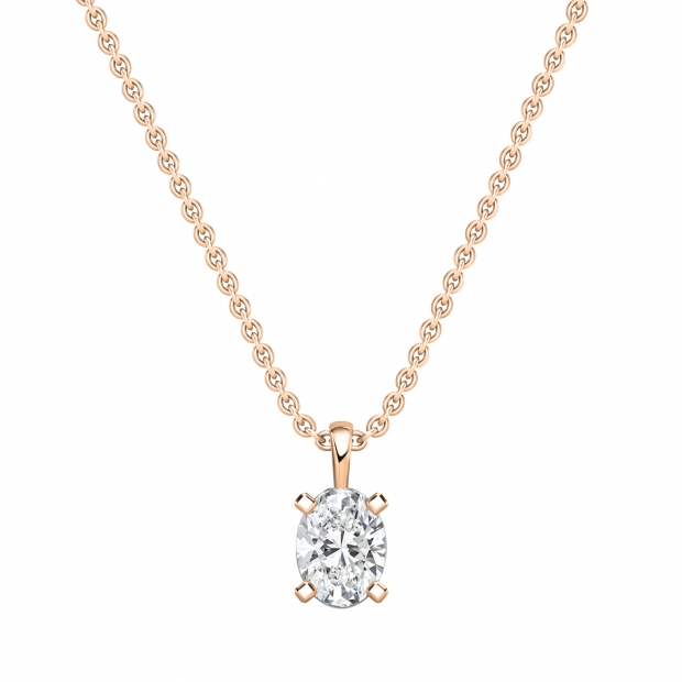 IGI Certified 3.00 Cttw Oval Solitaire Lab Grown Diamond 4 Prong Pendant with 18 inch Gold Chain, 18K Solid Rose Gold