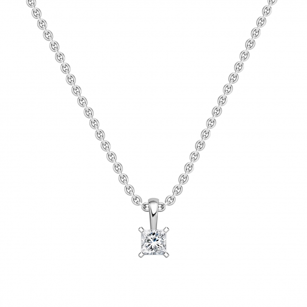 0.25 Cttw Princess Lab Grown Diamond 4 Prong Solitaire Pendant with 18 inch Gold Chain, 10K White Gold