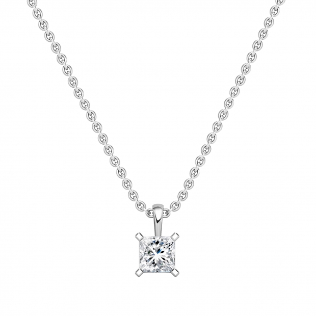 IGI Certified 3.00 Cttw Princess Lab Grown Diamond 4 Prong Solitaire Pendant with 18 inch Gold Chain, 14K White Gold