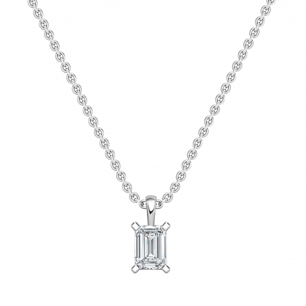 IGI Certified 3.00 Cttw Emerald Cut Solitaire Lab Grown Diamond 4 Prong Pendant with 18 inch Silver Chain, 925 Sterling Silver