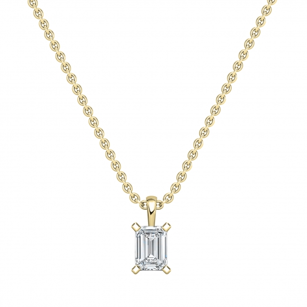 IGI Certified 3.00 Cttw Emerald Cut Solitaire Lab Grown Diamond 4 Prong Pendant with 18 inch Gold Chain, 14K Yellow Gold