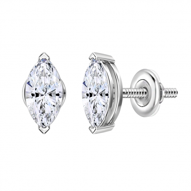 IGI Certified 1.00 Cttw Marquise Lab Grown Diamond V-Prong Solitaire Stud Earrings for Women in 10K White Gold in Screw Back