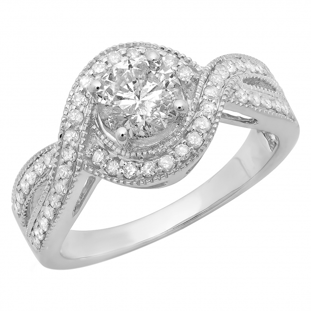 DGLA CERTIFIED Round Lab Grown White Diamond Swirl Split Shank Halo Engagement Ring for Women (1.54 ctw, Color H-I, Clarity SI2) in 925 Sterling Silver