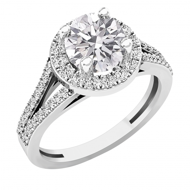 IGI Certified 1.29 ctw Lab Grown White Diamond Split-Shank Halo Wedding Ring for Women (6mm Center Diamond, Color H-I, Clarity SI2) in 10K White Gold