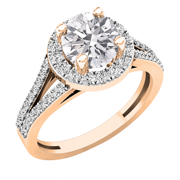 IGI Certified 1.29 ctw Lab Grown White Diamond Split-Shank Halo Wedding Ring for Women (6mm Center Diamond, Color H-I, Clarity SI2) in 18K Rose Gold