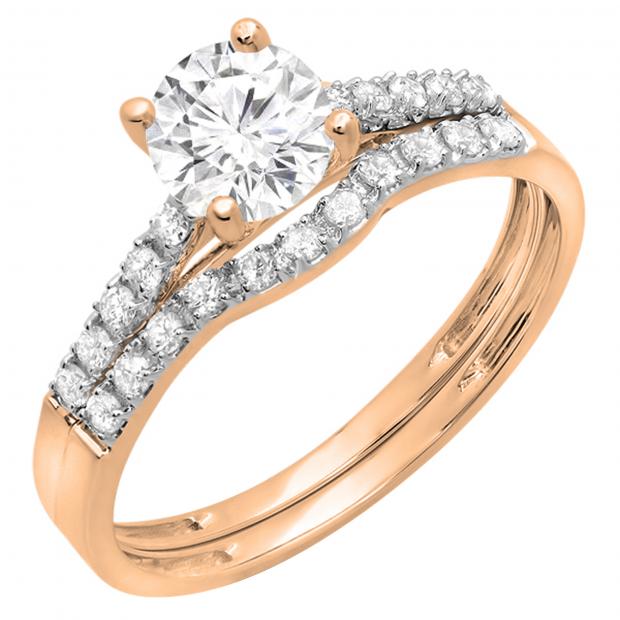 IGI CERTIFIED 6mm Round Lab Grown White Diamond Solitaire Style Engagement Ring Set For Women (1.30 ctw Color H-I Clarity SI2) in 18K Rose Gold