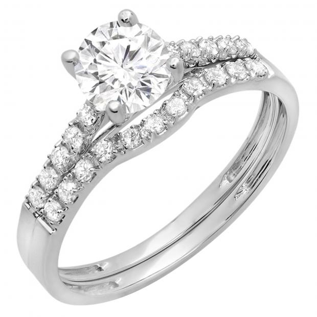 IGI CERTIFIED 6mm Round Lab Grown White Diamond Solitaire Style Engagement Ring Set For Women (1.30 ctw Color H-I Clarity SI2) in 925 Sterling Silver
