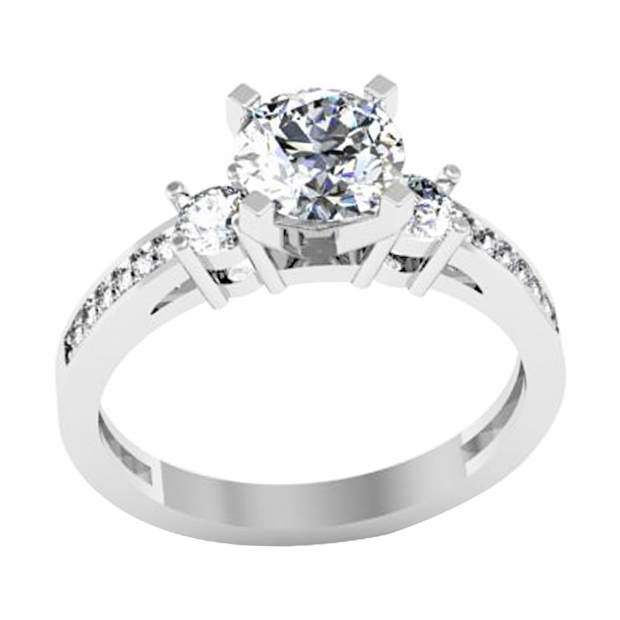 DGLA CERTIFIED Round Lab Grown White Diamond Trinity Engagement Ring for Women (1.56 ctw, Color H-I, Clarity SI2) in 925 Sterling Silver