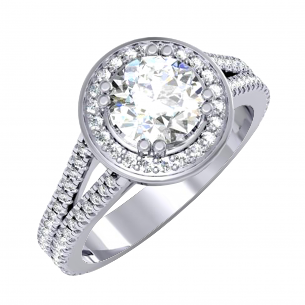 IGI CERTIFIED Round Lab Grown White Diamond Halo Style Split Shank Wedding Ring for Women (1.43 ctw, Color H-I, Clarity SI2) in 925 Sterling Silver