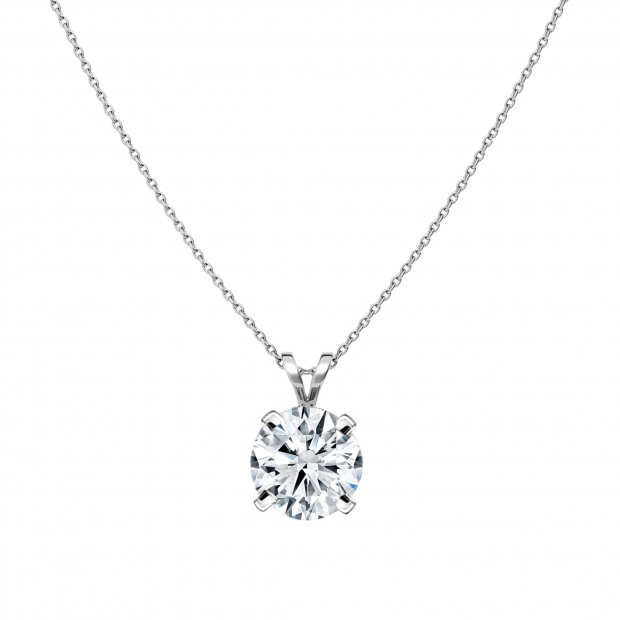 1.50 Ctw Round Solitaire Cubic Zirconia 4 Prong Pendant with 18 inch Silver Chain, 925 Sterling Silver