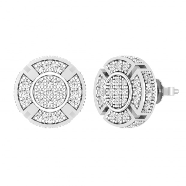 Round Cubic Zirconia Classic Circular Framed Stud Earrings for Women (1.56 ctw, Color White, Clarity Clean) in 925 Sterling Silver in Push Back