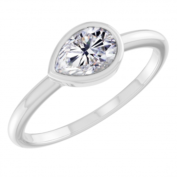 0.50 Cttw Pear Cubic Zirconia Solitaire Sideways Bezel Set Ring,925 Sterling Silver