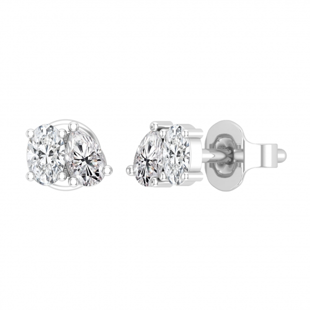 0.50 Cttw Oval & Pear Cubic Zirconia 2 Stone Stud Earrings, 925 Sterling Silver in Push Back